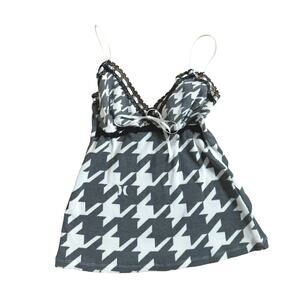 Hurley Houndstooth Babydoll Cami Bow Y2K Women’s Size Large